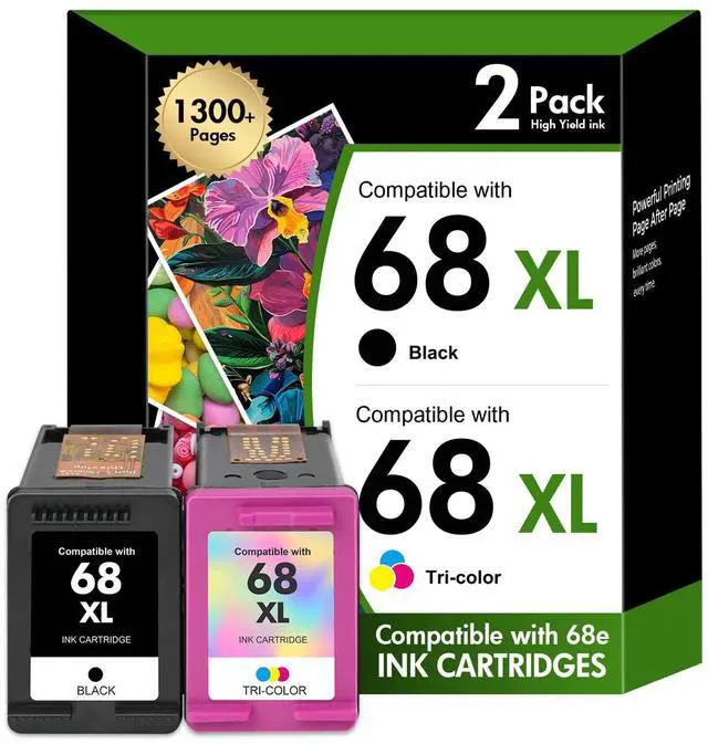 Main image of 68 6155e 6555e 68XL Ink Cartridges Black/Color Combo Pack for HP Printers | Compatible for HP68 XL 68e for HP Printers Envy 6100e 6500e Series 6152e 6165e 6558e 6552e (2 Pack 1 Black, 1 Tri-Color)