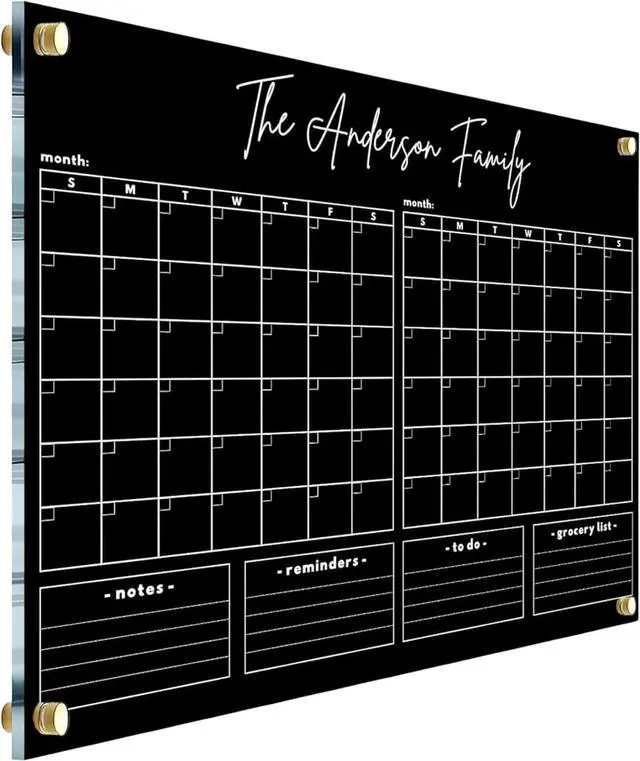 Main image of Personalized Acrylic Wall Calendar 2026 Custom Black Dry Erase Planner, Monthly and Weekly Schedule Organizer, Horizontal To Do List, Housewarming Gift
