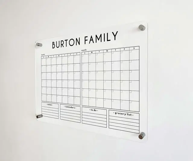 Alt view image 2 of 7 - Personalized Acrylic Wall Calendar 2026 Custom Black Dry Erase Planner, Monthly and Weekly Schedule Organizer, Horizontal To Do List, Housewarming Gift
