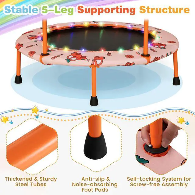 Alt view image 4 of 7 - Trampoline for Kids, 36 Toddler Mini Rebounder with Lights & Music, Removable Blue Tooth Speaker, Handle & Safety Pad, ASTM Approved Indoor Outdoor Small Kids Trampoline