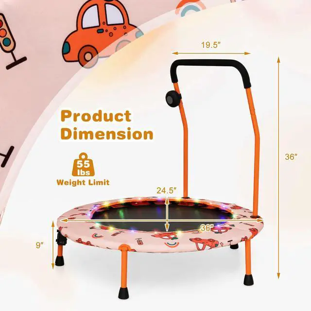 Alt view image 7 of 7 - Trampoline for Kids, 36 Toddler Mini Rebounder with Lights & Music, Removable Blue Tooth Speaker, Handle & Safety Pad, ASTM Approved Indoor Outdoor Small Kids Trampoline