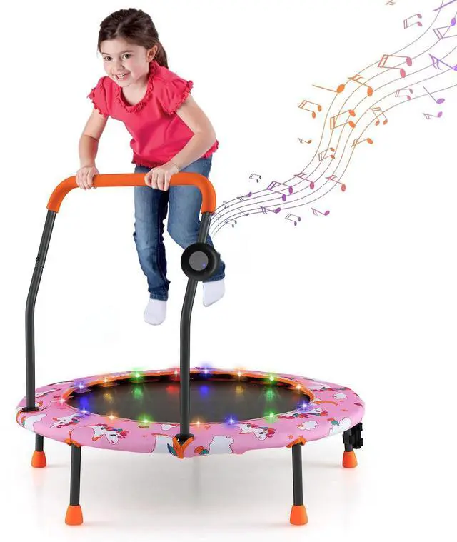 Main image of Trampoline for Kids, 36 Toddler Mini Rebounder with Lights & Music, Removable Blue Tooth Speaker, Handle & Safety Pad, ASTM Approved Indoor Outdoor Small Kids Trampoline