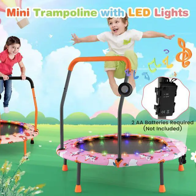 Alt view image 2 of 7 - Trampoline for Kids, 36 Toddler Mini Rebounder with Lights & Music, Removable Blue Tooth Speaker, Handle & Safety Pad, ASTM Approved Indoor Outdoor Small Kids Trampoline