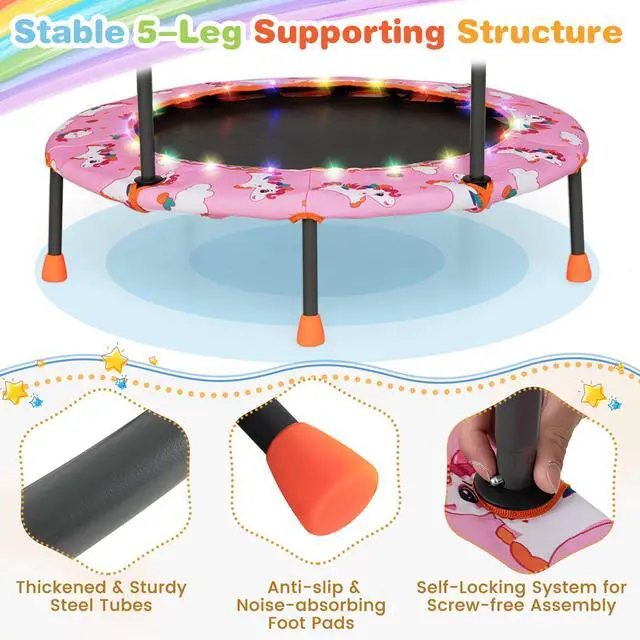 Alt view image 4 of 7 - Trampoline for Kids, 36 Toddler Mini Rebounder with Lights & Music, Removable Blue Tooth Speaker, Handle & Safety Pad, ASTM Approved Indoor Outdoor Small Kids Trampoline
