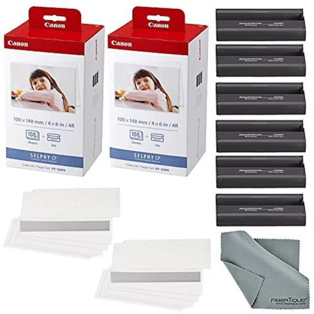 Main image of Kp 108in 4x6 Ink and Paper Set, 216 Sheets (3 Items) | Each Set Includes 3 Dye-Sublimation Ink Cassettes, Includes 1 Microfiber Cloth, (2 Pack), (216 Sheets)