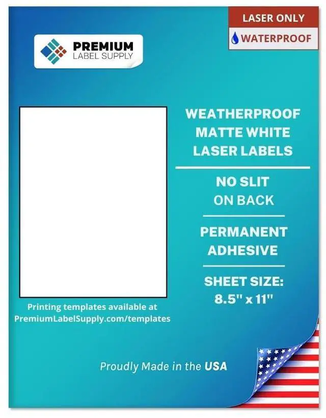 Main image of Waterproof Matte White Sticker Paper - 8.5" x 11" Full Sheet Labels - Laser Printers Only 100 Sheets