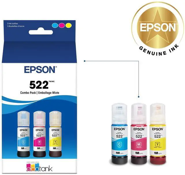 Alt view image 2 of 7 - 522 EcoTank Ink Ultra-high Capacity Bottle Color Combo Pack (T522520-S) Works with ET-2720, 2800, 2803, 2840, 4700, 4800, 4810
