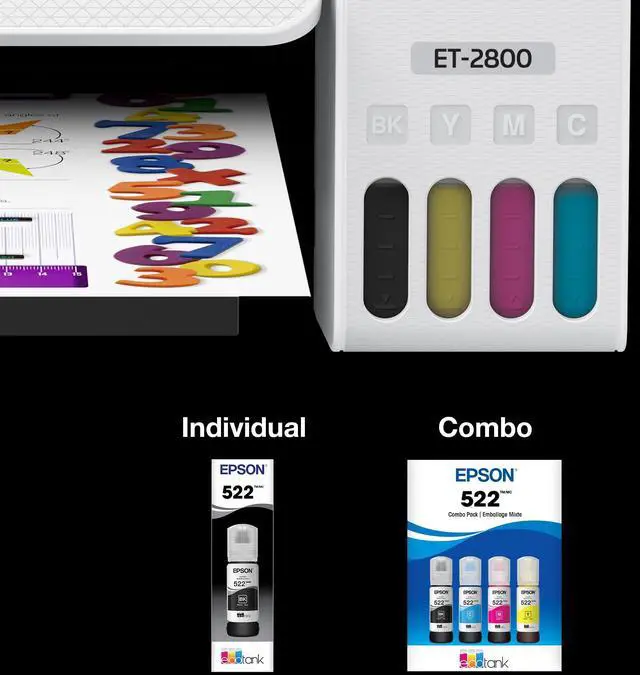 Alt view image 6 of 7 - 522 EcoTank Ink Ultra-high Capacity Bottle Color Combo Pack (T522520-S) Works with ET-2720, 2800, 2803, 2840, 4700, 4800, 4810