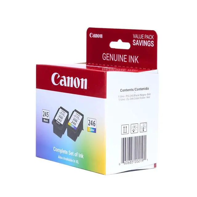 Alt view image 2 of 2 - PG-245 / CL-246 Genuine Ink Value Pack (2 Cartridges), Compatible with iP2820, MG2420/2924/2920/3020/2522/2525, MX492, TS3120/302/302a/202/202a/4520/3320