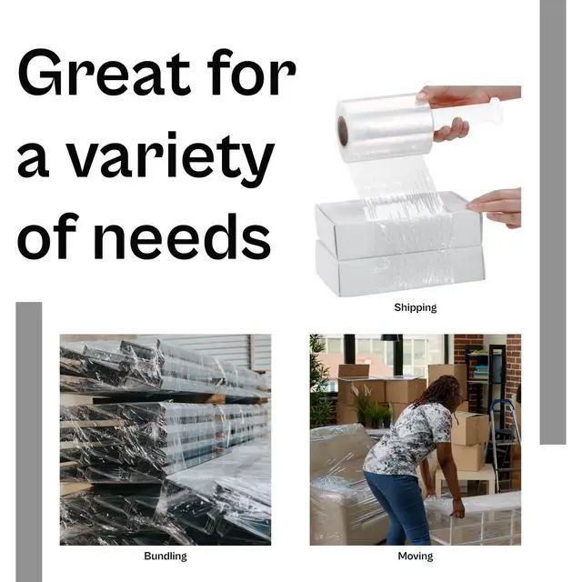 Alt view image 7 of 7 - PSBM Mini Stretch Wrap with Plastic Handle, 18 Rolls 3 Inch x 1000 Feet 45 Gauge Heavy Duty Clear Plastic Wrap Industrial Strength Shrink Film for Moving, Packing & Shipping