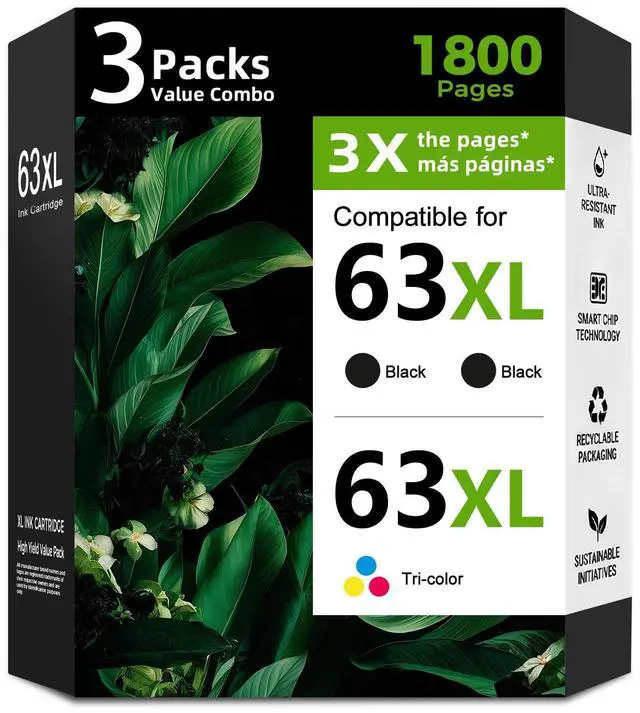 Main image of 63XL Ink Cartridge Replacement for HP 63 XL HP63(2 Black,1 Color,3 Pack)for Envy 4520 4512 4510 Officejet 4650 5258 5200 3830 5255 4655 4652 5252 Deskjet 3630 3632 2132 1112 3631 2130 3634 Printer