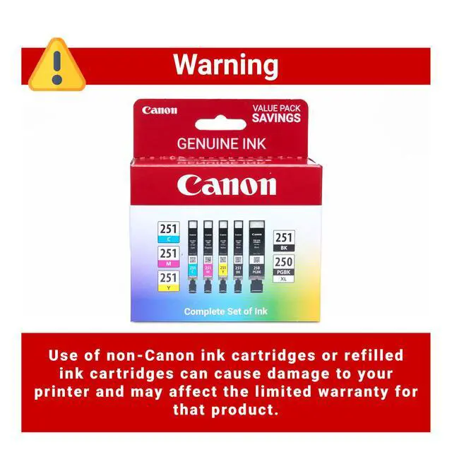 Alt view image 5 of 7 - PGI-250XL/CLI-251 Genuine Five Color Value Pack, Compatible with MG6320, iP7220, MG5420, MX922, MX722, MG7120, MG6420, MG5520, iX6820, iP8720, MG7520, MG6620, and MG5620 (Optional) Printers
