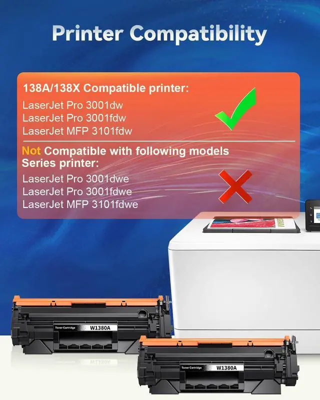 Alt view image 2 of 7 - 138A Toner Cartridge Replacement for HP 138A 138 A 138X 138 X Toner Cartridge (with Chip) Use for HP LaserJet Pro 3001dw 3001fdw MFP 3101fdw (2 Black)