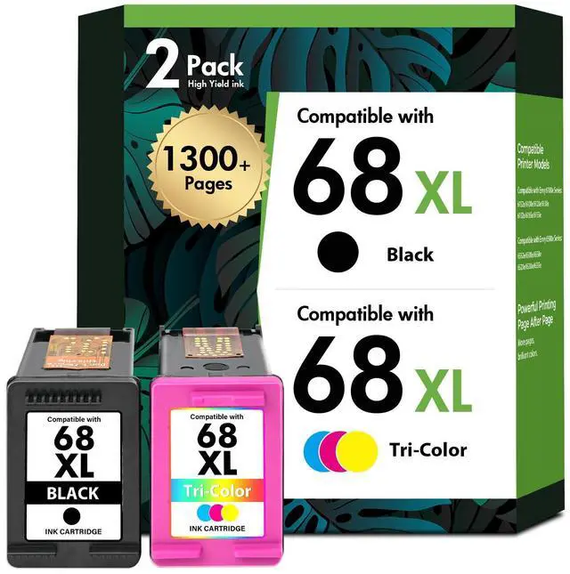 Main image of 68 68XL Ink Cartridges Black/Color Combo Pack for HP 6155e 6555e Printers | Compatible for HP68 68e 68 XL Printers Envy 6100e 6500e Series 6155e 6555e 6152e 6552e 6558e 6165e (2 Pack Black Tri-Color)