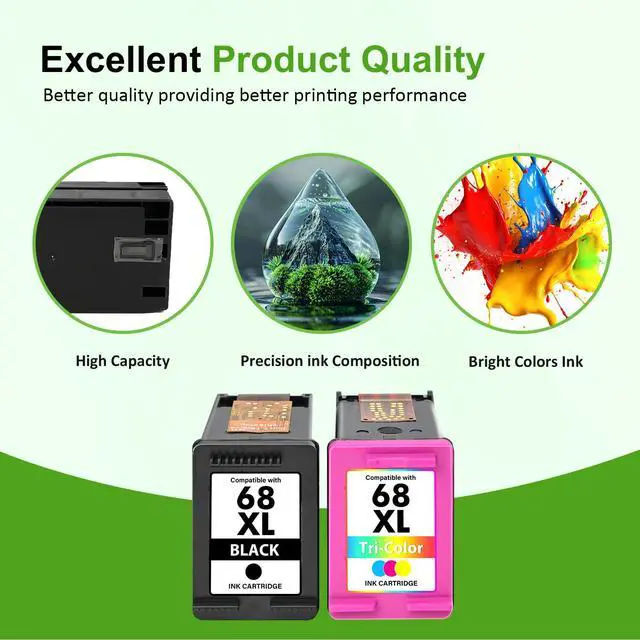 Alt view image 6 of 7 - 68 68XL Ink Cartridges Black/Color Combo Pack for HP 6155e 6555e Printers | Compatible for HP68 68e 68 XL Printers Envy 6100e 6500e Series 6155e 6555e 6152e 6552e 6558e 6165e (2 Pack Black Tri-Color)