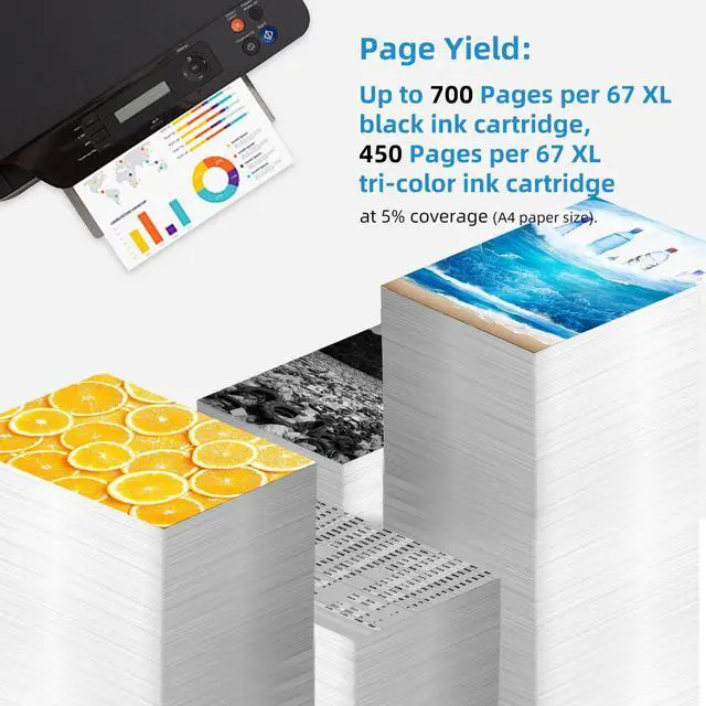 Alt view image 3 of 7 - 67XL Ink Cartridges for HP 67 XL Black Color Combo 3-Pack Replacement for HP67 HP67XL for Printer 2700 2700e 4100 6400 4155e 2755e 6000 2855e 2752e 4100e 6458 6455e 4152 6055e 6052e 4152e 2742e 6400e