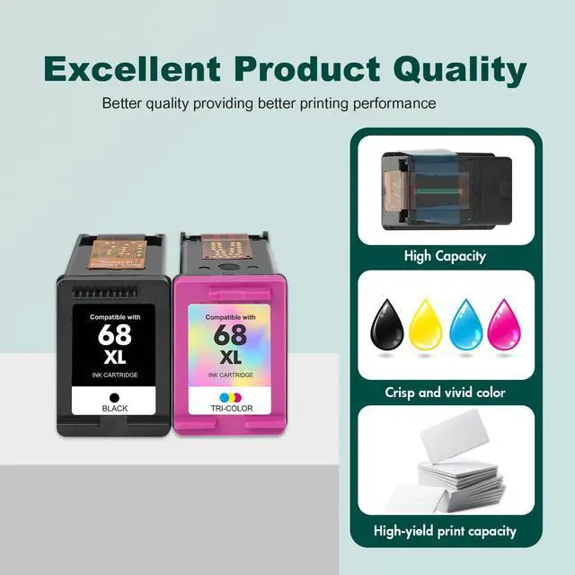 Alt view image 6 of 7 - 68 6155e 6555e 68XL Ink Cartridges Black/Color Combo Pack for HP Printers | Compatible for HP68 XL 68e for HP Printers Envy 6100e 6500e Series 6152e 6165e 6558e 6552e (2 Pack 1 Black, 1 Tri-Color)