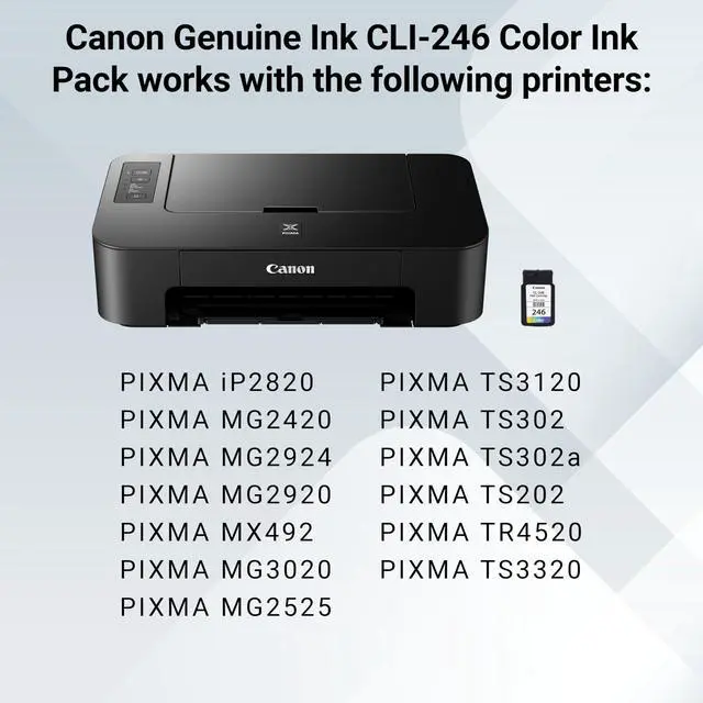 Alt view image 2 of 7 - CL-246 Genuine Color Ink Cartridge, Compatible with iP2820, MG2420/2924/2920/3020/2522/2525, MX492, TS3120/302/302a/202/202a/4520/3320 (Pack of 2)