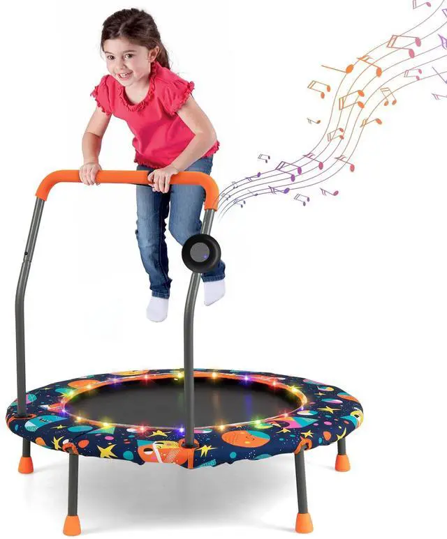Main image of Trampoline for Kids, 36 Toddler Mini Rebounder with Lights & Music, Removable Blue Tooth Speaker, Handle & Safety Pad, ASTM Approved Indoor Outdoor Small Kids Trampoline