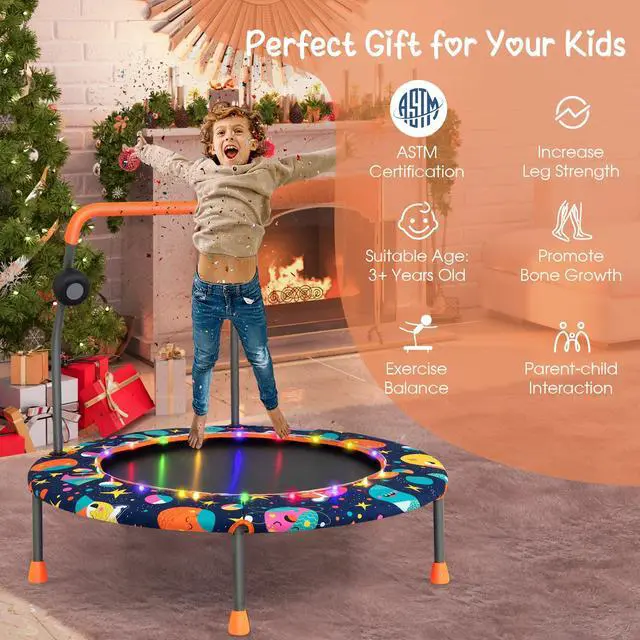 Alt view image 5 of 7 - Trampoline for Kids, 36 Toddler Mini Rebounder with Lights & Music, Removable Blue Tooth Speaker, Handle & Safety Pad, ASTM Approved Indoor Outdoor Small Kids Trampoline