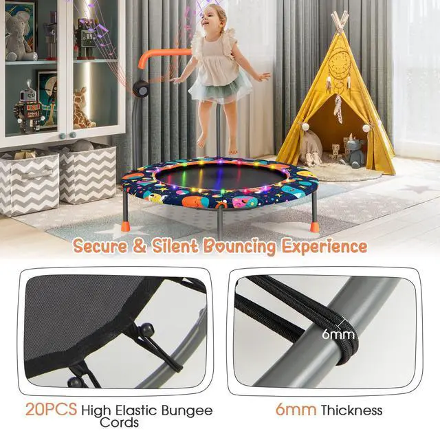 Alt view image 6 of 7 - Trampoline for Kids, 36 Toddler Mini Rebounder with Lights & Music, Removable Blue Tooth Speaker, Handle & Safety Pad, ASTM Approved Indoor Outdoor Small Kids Trampoline