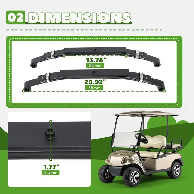 Alt view image 3 of 7 - Rear Leaf Springs Compatible With Club Car DS Golf Cart 1981-Up Heavy Duty 3 Leafs with Bushings and Sleeves/Set of 2