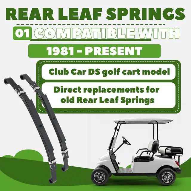 Alt view image 2 of 7 - Rear Leaf Springs Compatible With Club Car DS Golf Cart 1981-Up Heavy Duty 3 Leafs with Bushings and Sleeves/Set of 2