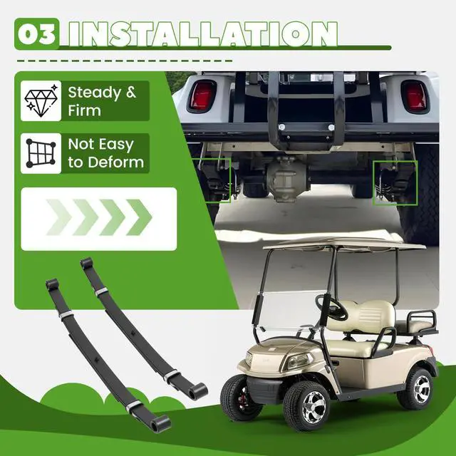 Alt view image 4 of 7 - Rear Leaf Springs Compatible With Club Car DS Golf Cart 1981-Up Heavy Duty 3 Leafs with Bushings and Sleeves/Set of 2