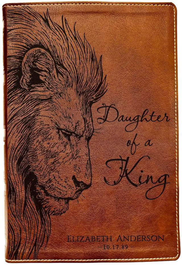 Main image of Personalized NKJV Wide-Margin Bible, Custom Engraved Name, Daughter of a King Lion Design, Christian Gift, Baptism Gift, Bible Gift for Her
