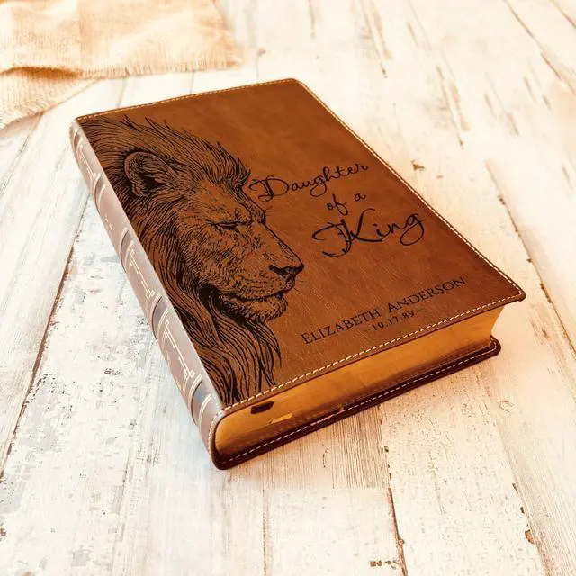 Alt view image 2 of 7 - Personalized NKJV Wide-Margin Bible, Custom Engraved Name, Daughter of a King Lion Design, Christian Gift, Baptism Gift, Bible Gift for Her