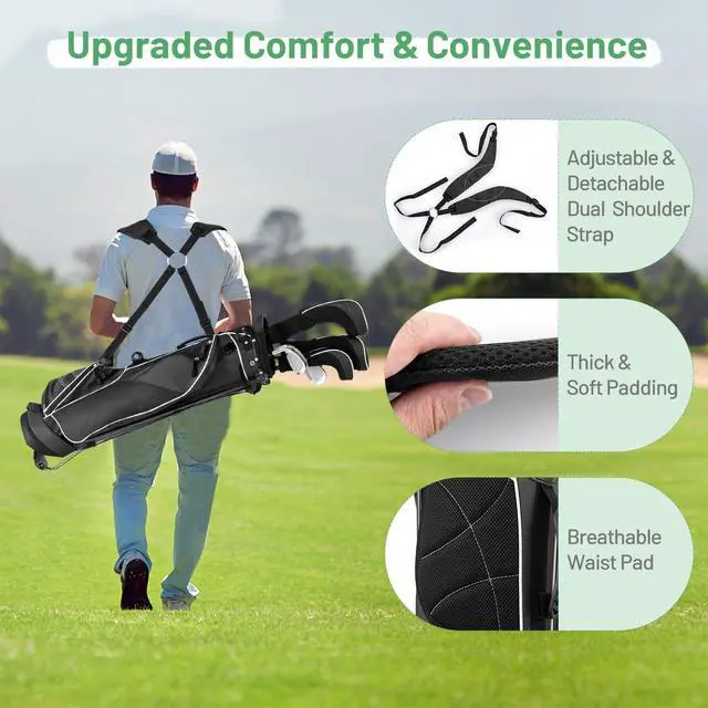 Alt view image 4 of 7 - Golf Stand Bag, Lightweight Golf Club Bag with 4 Way Top Dividers, Rain Hood, Cooler Bag, 4 Zippered Pockets, Dual Shoulder Strap, Portable Golf Bag with Stand for Women Men