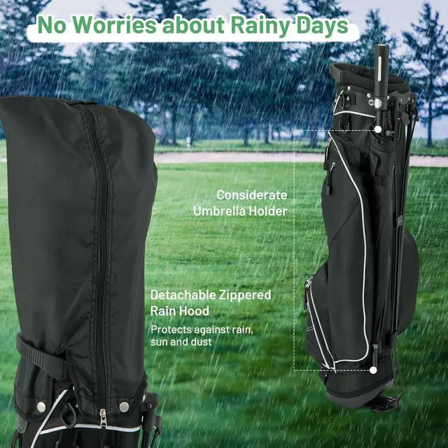 Alt view image 3 of 7 - Golf Stand Bag, Lightweight Golf Club Bag with 4 Way Top Dividers, Rain Hood, Cooler Bag, 4 Zippered Pockets, Dual Shoulder Strap, Portable Golf Bag with Stand for Women Men
