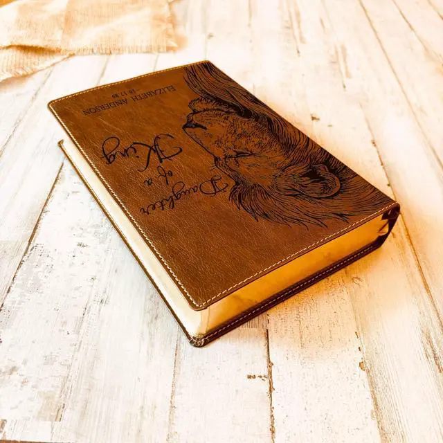 Alt view image 3 of 7 - Personalized NKJV Wide-Margin Bible, Custom Engraved Name, Daughter of a King Lion Design, Christian Gift, Baptism Gift, Bible Gift for Her