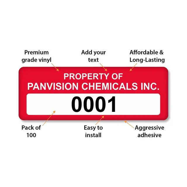 Alt view image 4 of 5 - Custom Asset Labels with Sequential Numbering | 0.625" x 1.75" Vinyl Tags with Heavy Adhesive, Pack of 100, Made in USA