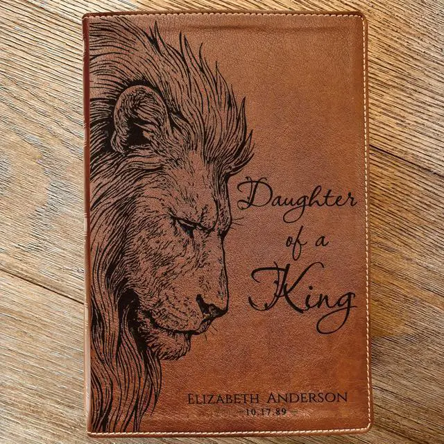 Alt view image 7 of 7 - Personalized NKJV Wide-Margin Bible, Custom Engraved Name, Daughter of a King Lion Design, Christian Gift, Baptism Gift, Bible Gift for Her