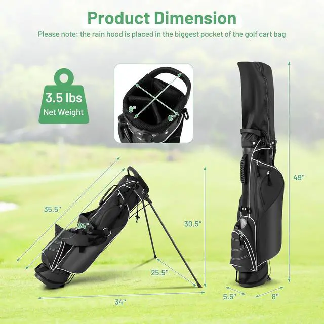 Alt view image 7 of 7 - Golf Stand Bag, Lightweight Golf Club Bag with 4 Way Top Dividers, Rain Hood, Cooler Bag, 4 Zippered Pockets, Dual Shoulder Strap, Portable Golf Bag with Stand for Women Men