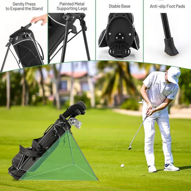 Alt view image 6 of 7 - Golf Stand Bag, Lightweight Golf Club Bag with 4 Way Top Dividers, Rain Hood, Cooler Bag, 4 Zippered Pockets, Dual Shoulder Strap, Portable Golf Bag with Stand for Women Men