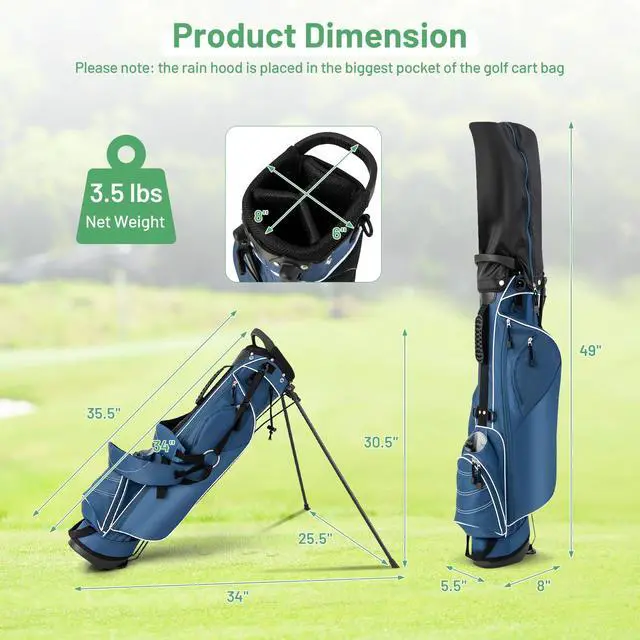 Alt view image 7 of 7 - Golf Stand Bag, Lightweight Golf Club Bag with 4 Way Top Dividers, Rain Hood, Cooler Bag, 4 Zippered Pockets, Dual Shoulder Strap, Portable Golf Bag with Stand for Women Men
