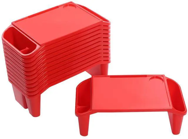 Main image of 12 pcs Kids Lap Desk, Plastic Lap Bed Table with Side Pockets, Portable Breakfast Lap Storage Trays for Writing Eating Game Classroom (Red)
