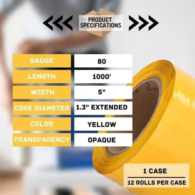 Alt view image 3 of 5 - PSBM Dark Yellow Mini Stretch Wrap with Extended Core Handles, 12 Rolls 5 Inch x 1000 Feet 80 Gauge Heavy Duty Plastic Wrap Industrial Strength Shrink Film for Moving, Packing & Shipping