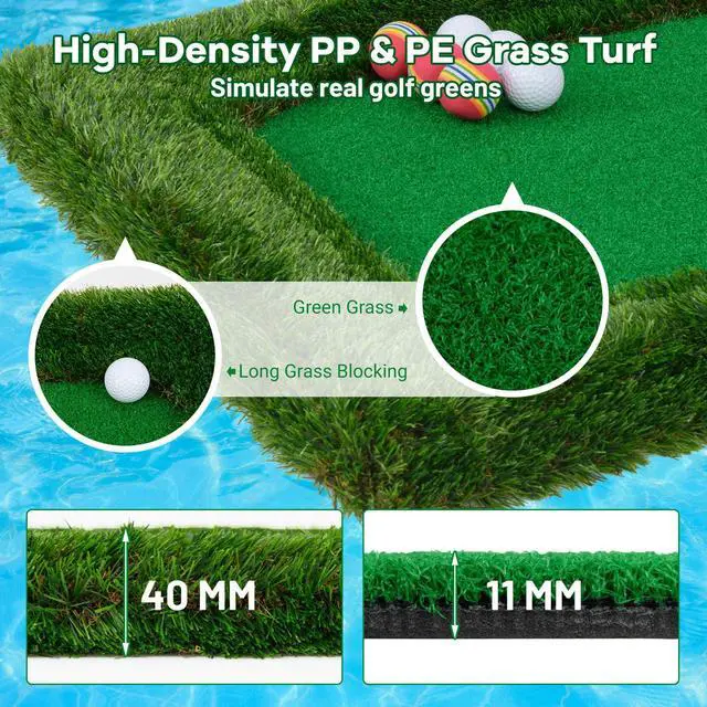 Alt view image 4 of 7 - Floating Golf Green for Pool, Floating Chipping Green Mat w/Hitting Mat, Golf Balls, Flag and Tee for Golf Practice, Golf Putting Mat for Golf Game (Rectangular, 37.5" x 25.5")