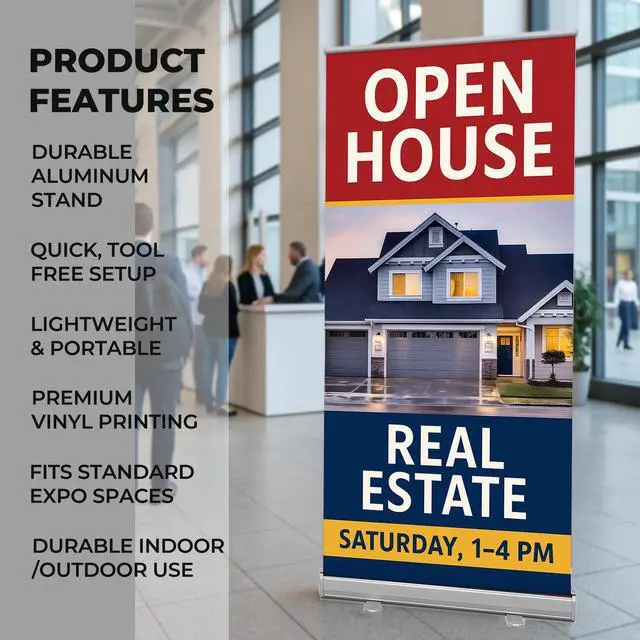Alt view image 2 of 7 - 33" x 81" Custom Retractable Banner with Carrying Case Personalized Display for Trade Shows, Conferences, Events Portable Pull Up Stand, 1 Piece