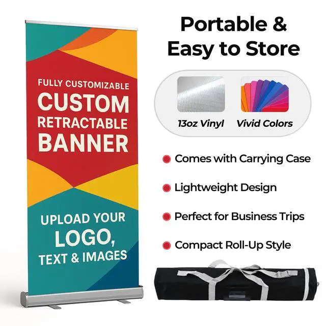 Alt view image 4 of 7 - 33" x 81" Custom Retractable Banner with Carrying Case Personalized Display for Trade Shows, Conferences, Events Portable Pull Up Stand, 1 Piece