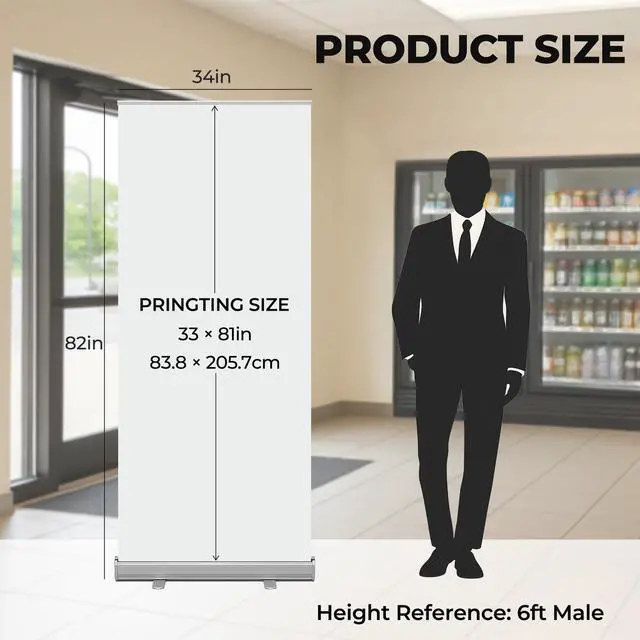 Alt view image 3 of 7 - 33" x 81" Custom Retractable Banner with Carrying Case Personalized Display for Trade Shows, Conferences, Events Portable Pull Up Stand, 1 Piece