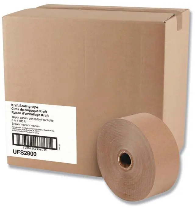 Main image of eral Supply Gummed Kraft Sealing Tape, 3" Core, 3" X 600 Ft, Brown, 10/Carton