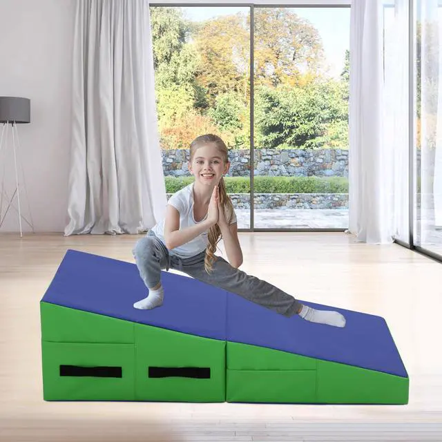 Alt view image 2 of 7 - Gymnastics Mat 34X24X14 Incline Tumbling Mats for Home Gym, Folding Exercise Mat Cheese Wedge Mat with Non-Slip PVC Surface & Handles for Kid Adults Workout