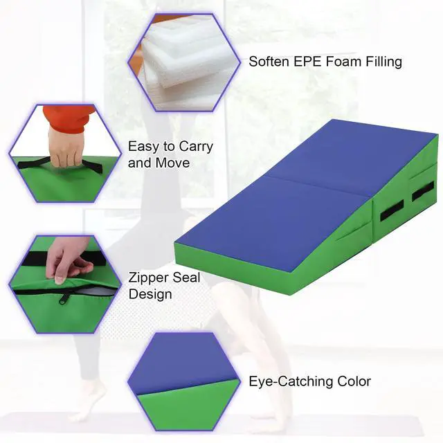 Alt view image 5 of 7 - Gymnastics Mat 34X24X14 Incline Tumbling Mats for Home Gym, Folding Exercise Mat Cheese Wedge Mat with Non-Slip PVC Surface & Handles for Kid Adults Workout