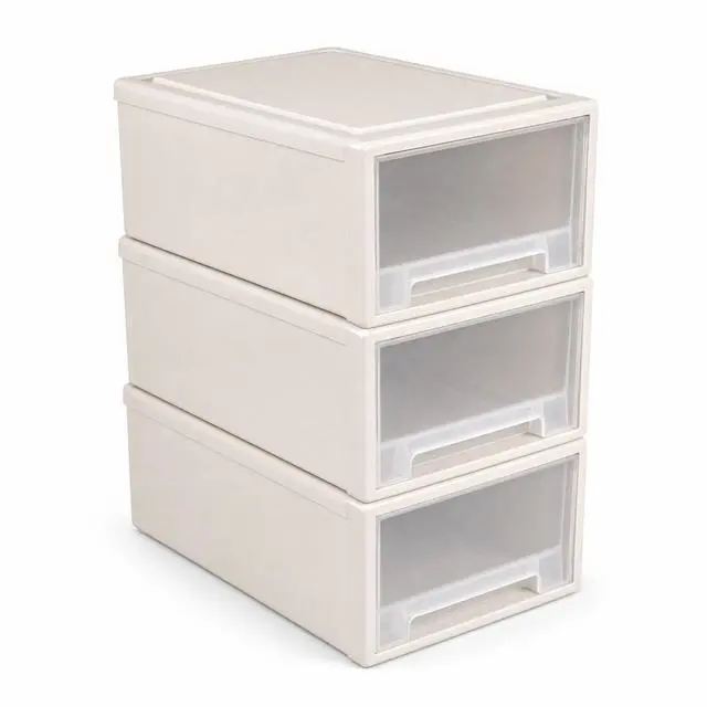 Main image of 18 Quart Plastic Stacking Chest of Drawer, Storage Drawer Box, 3 Pack