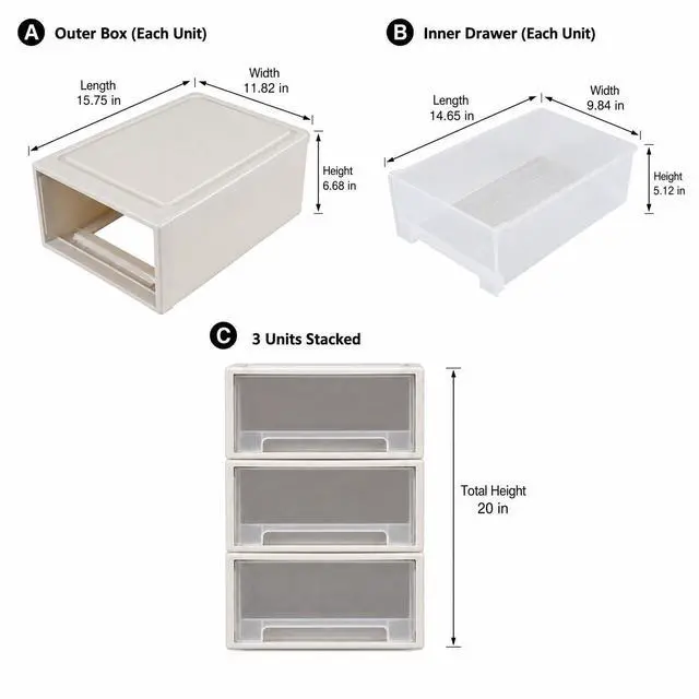 Alt view image 3 of 7 - 18 Quart Plastic Stacking Chest of Drawer, Storage Drawer Box, 3 Pack