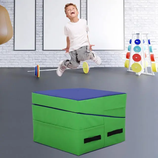 Alt view image 6 of 7 - Gymnastics Mat 34X24X14 Incline Tumbling Mats for Home Gym, Folding Exercise Mat Cheese Wedge Mat with Non-Slip PVC Surface & Handles for Kid Adults Workout